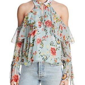 alice + olivia Silk Blayne Cold-Shoulder Blouse